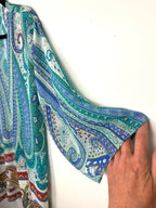 sleeve detail on Laura Paisley Kimono Cardigan | Blue Turquoise Boho Cover Up | Medium at Blue Sparrow Shop