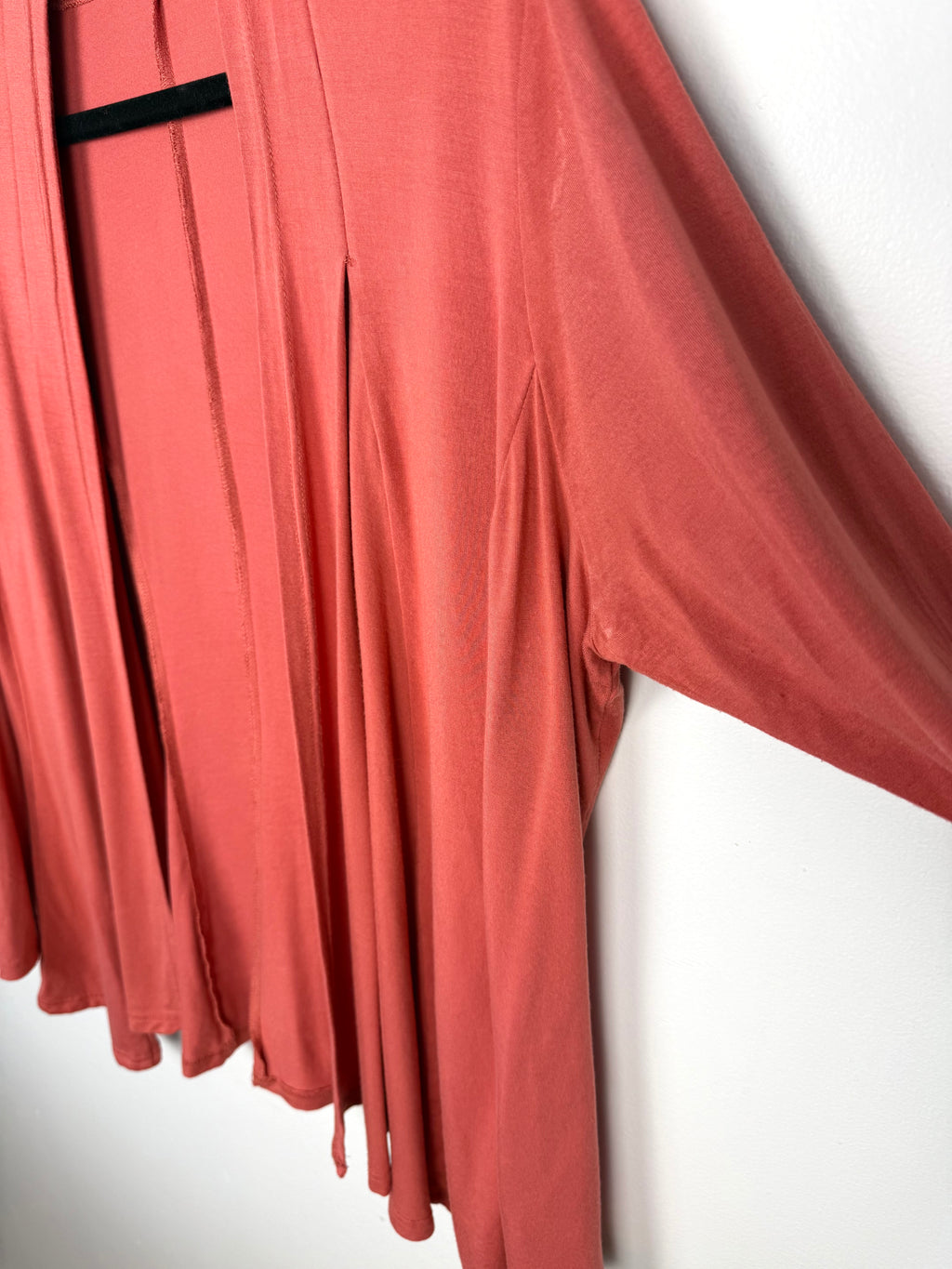 sleeve flow on Orange Fashion Village terracotta rust bamboo viscose open-front duster cardigan size L/XL — Blue Sparrow sustainable pre-loved fashion