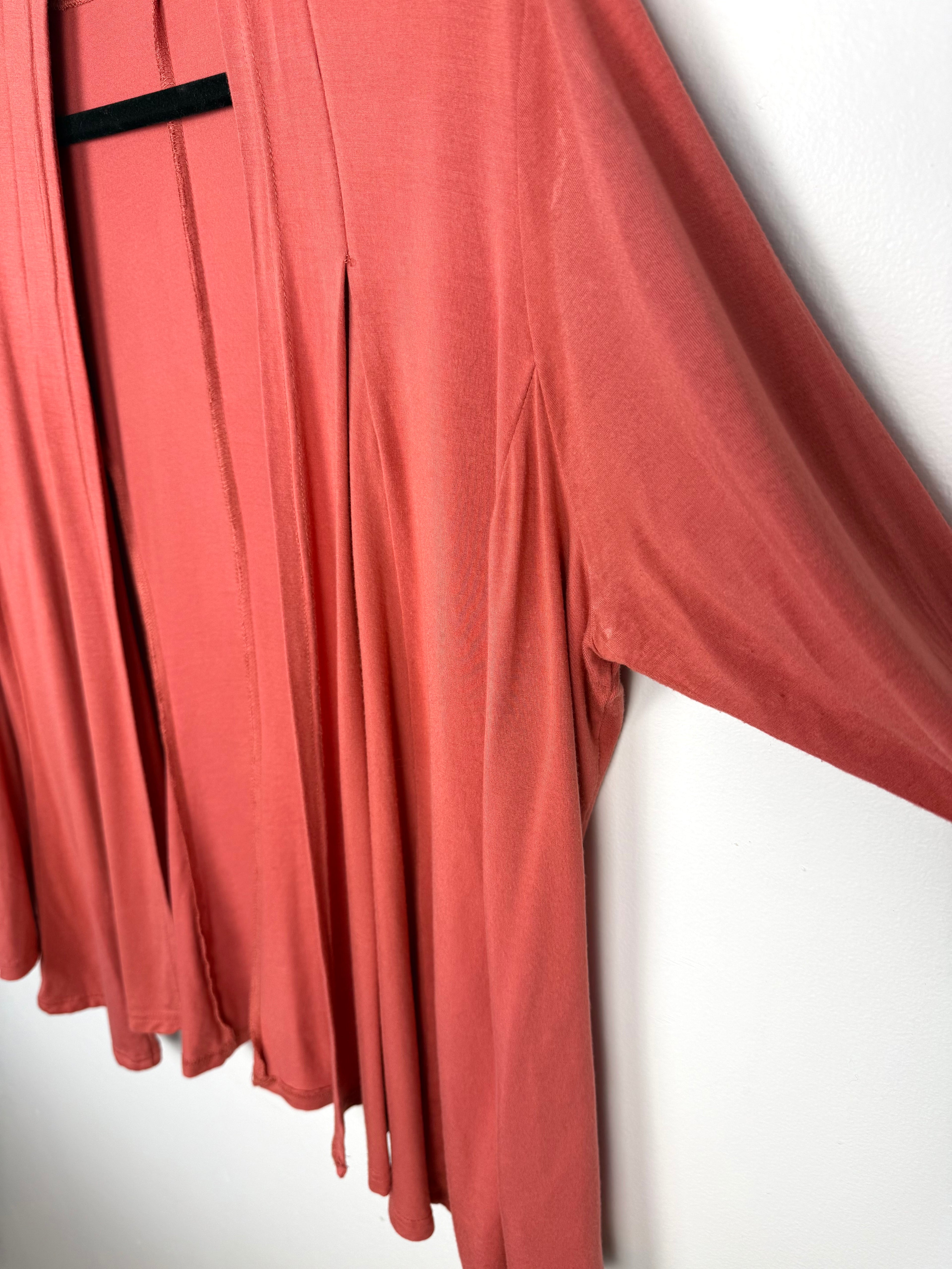 sleeve flow on Orange Fashion Village terracotta rust bamboo viscose open-front duster cardigan size L/XL — Blue Sparrow sustainable pre-loved fashion