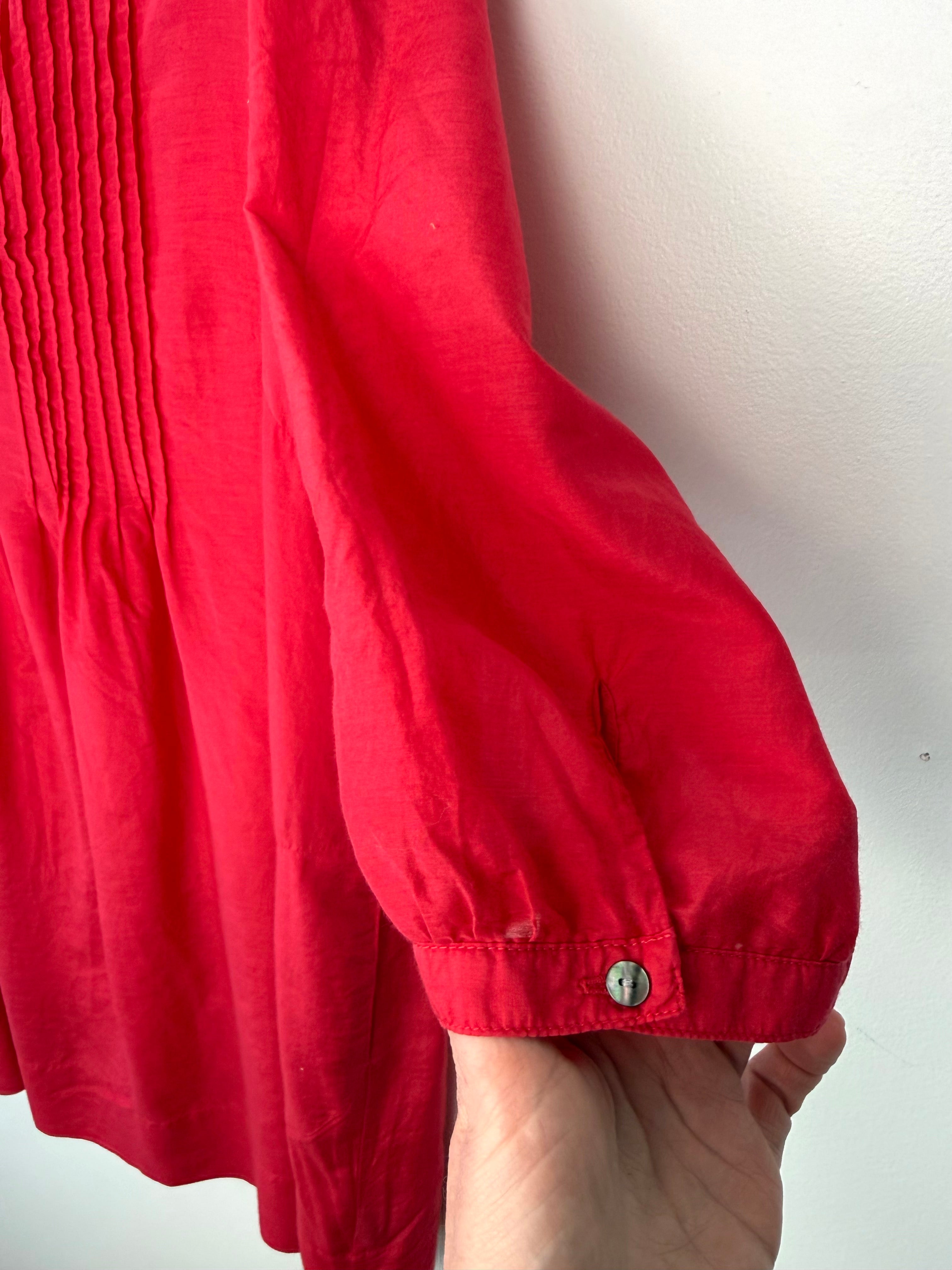 sleeve detail on Marks & Spencer Autograph Cotton Silk Pintuck Tunic — Cyclamen Pink | 3/4 Sleeve | UK 20 (CDN 2X/18-20) at Blue Sparrow Shop 