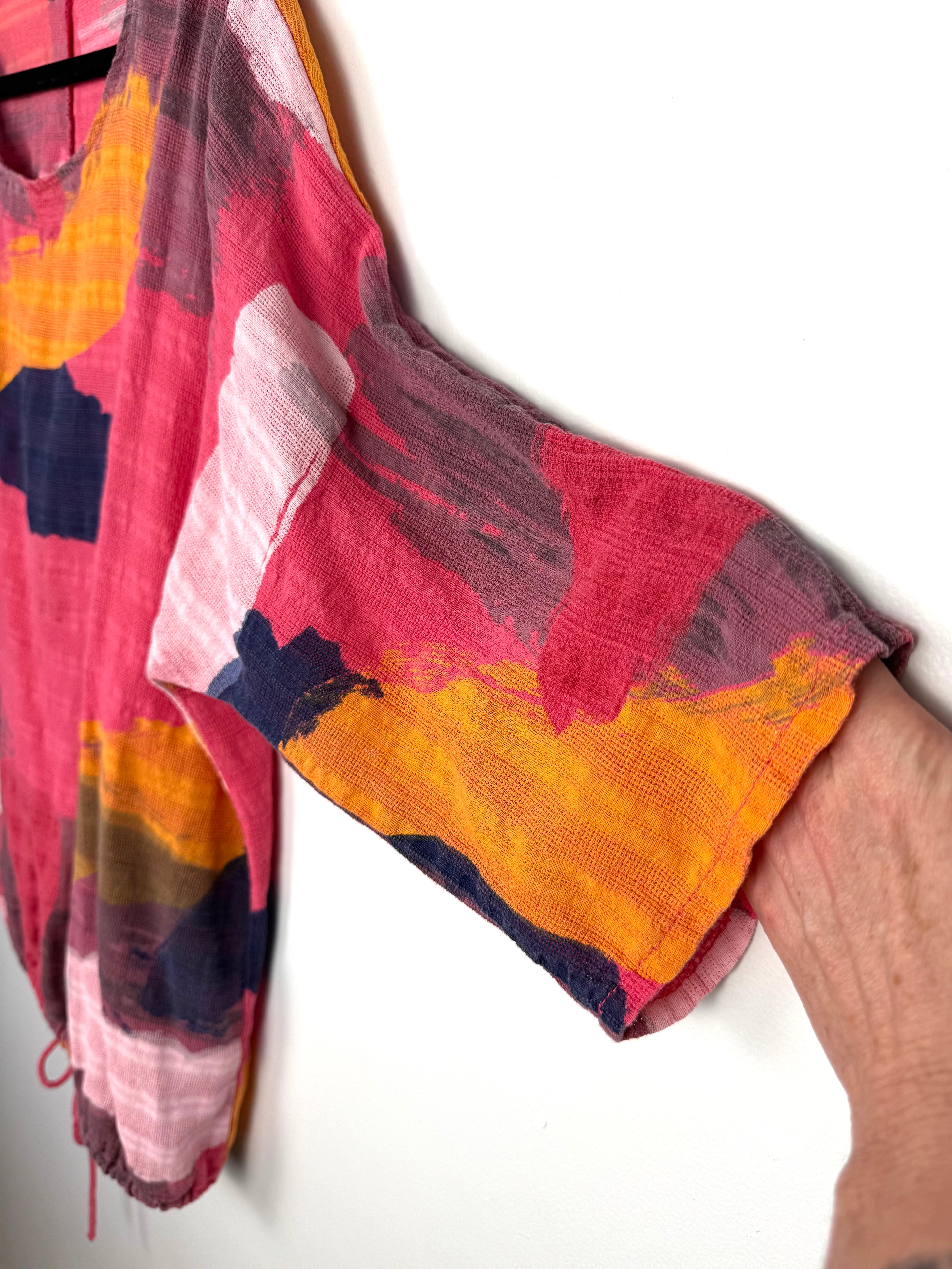 sleeve on 100% Cotton Made in Italy Abstract Art Top | One Size at Blue Sparrow Shop
