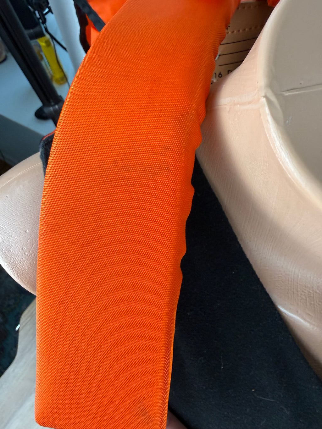 strap showing wear on Vintage World Famous Hiking Backpack shown on mannequin 