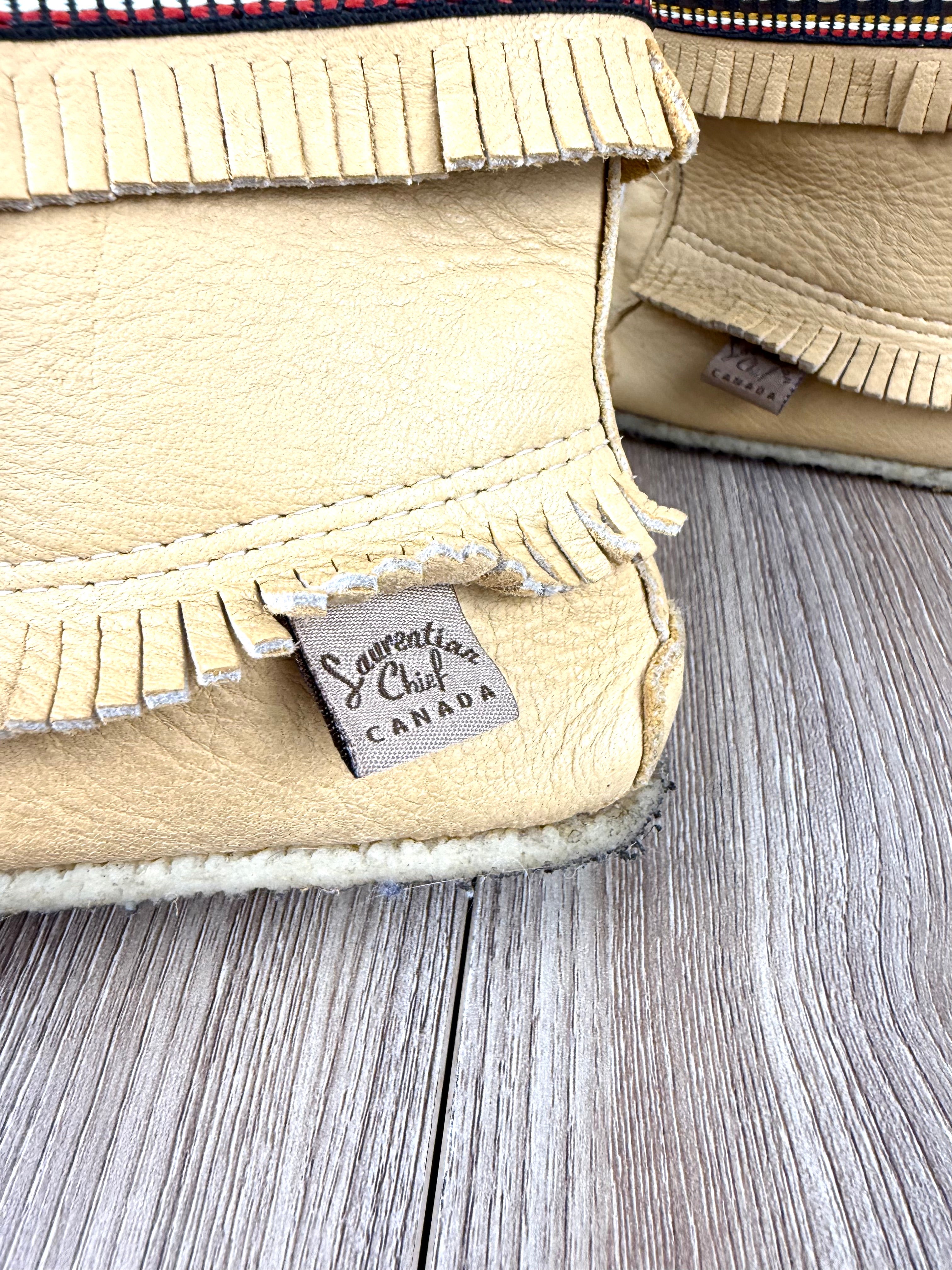 tag on Laurentian Chief Leather Moccasins Made in Canada Leather Moccasins 