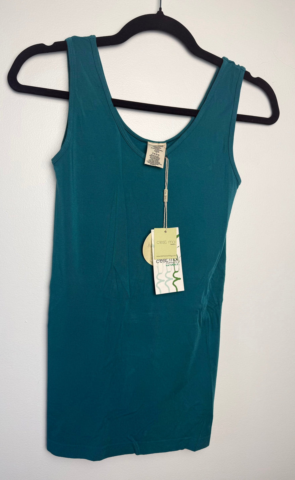 teal coloured Bamboo Tank top by C'est Moi at Blue Sparrow Shop  on hanger