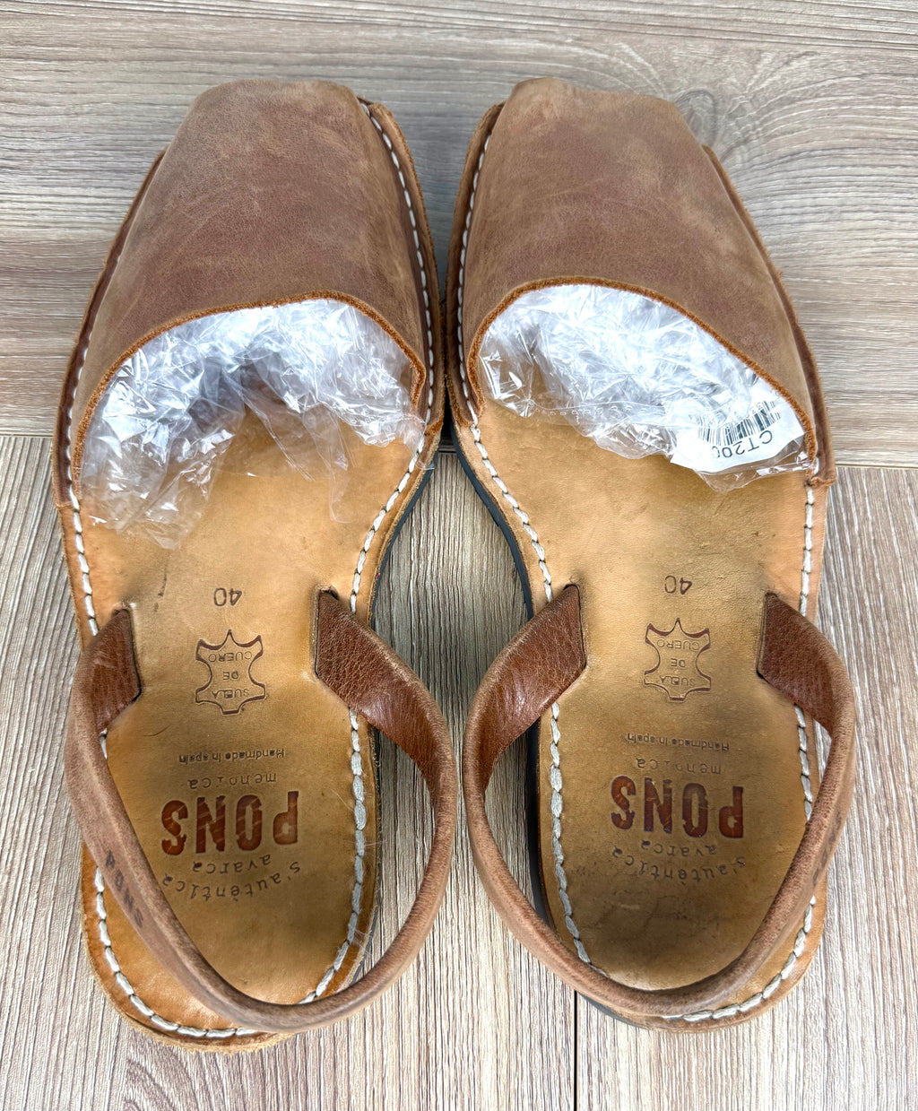 top view of PONS Avarca Leather Sandals | Size 40 at Blue Sparrow Shop