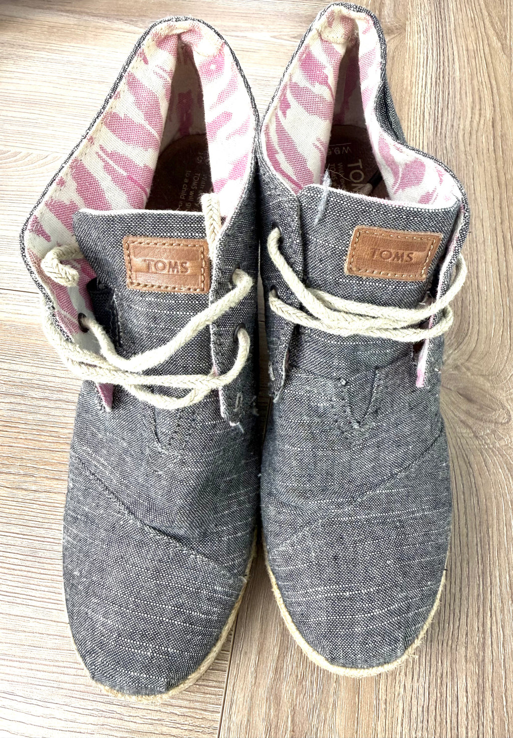top view of TOMS Chambray Espadrille Wedge Booties