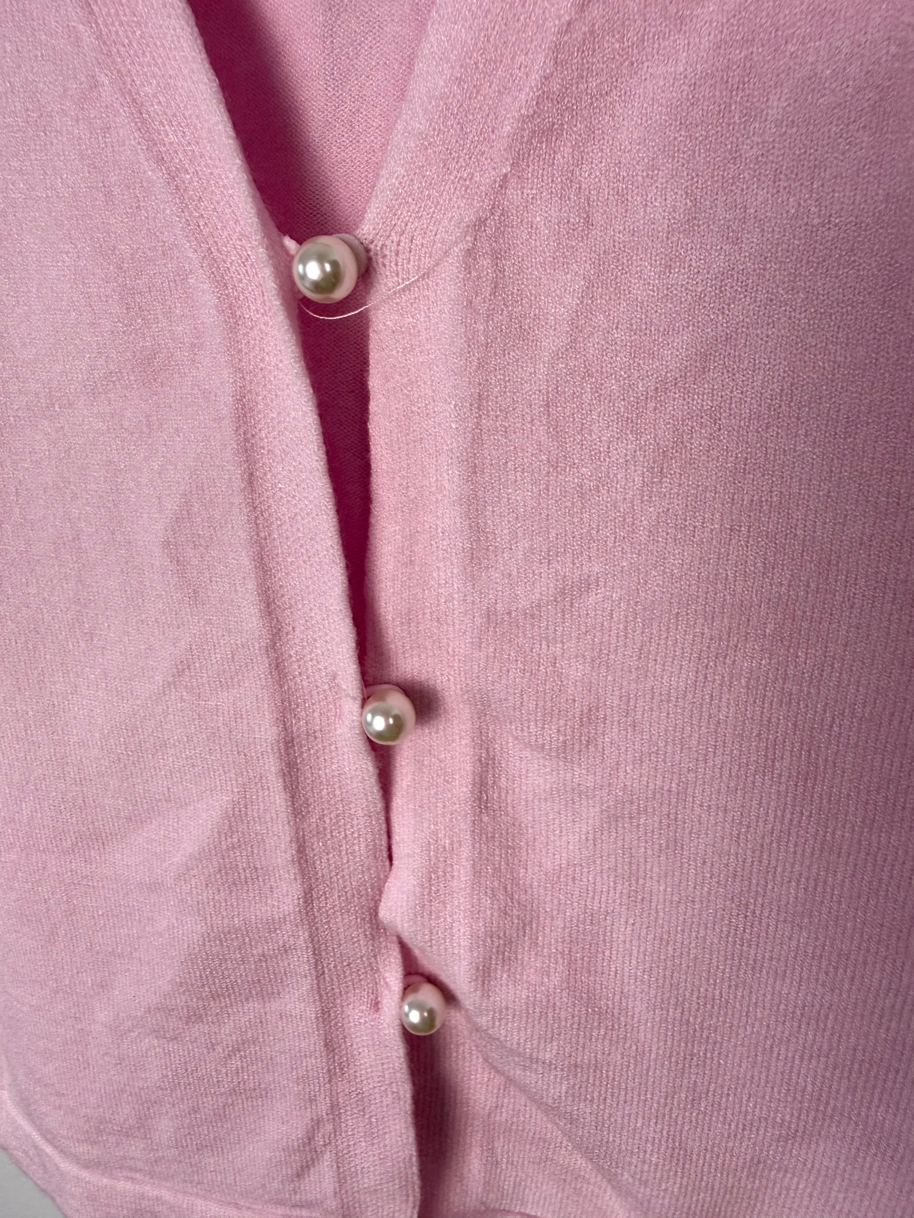 up close button detail on Soft Pink V-Neck Knit Vest Size S — Blue Sparrow