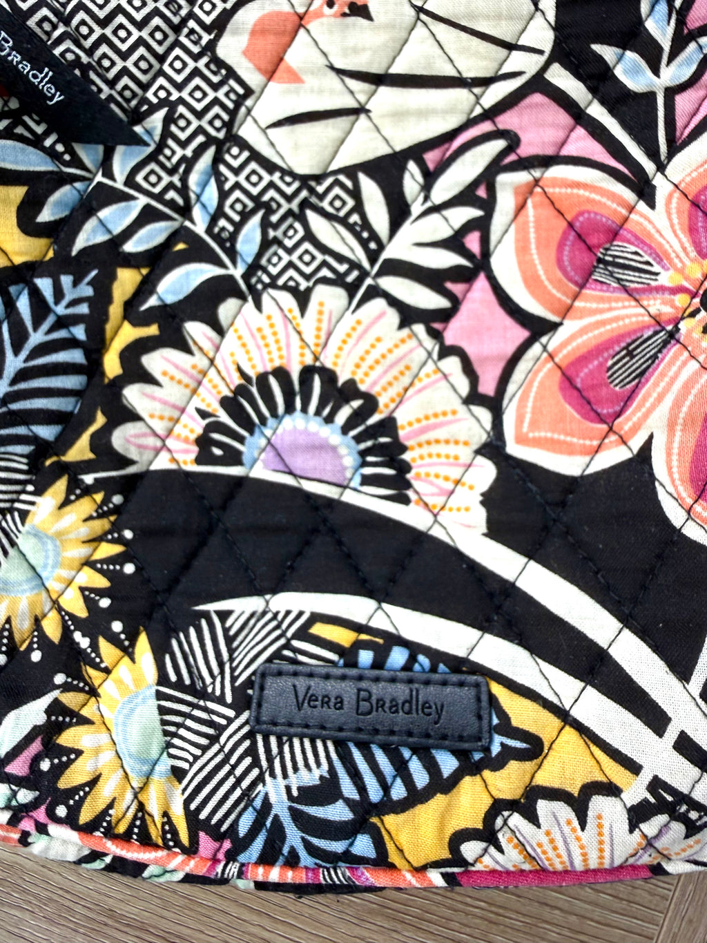 vera bradley logo on Vera Bradley Quilted Crossbody Bag  at Blue Sparrow Shop