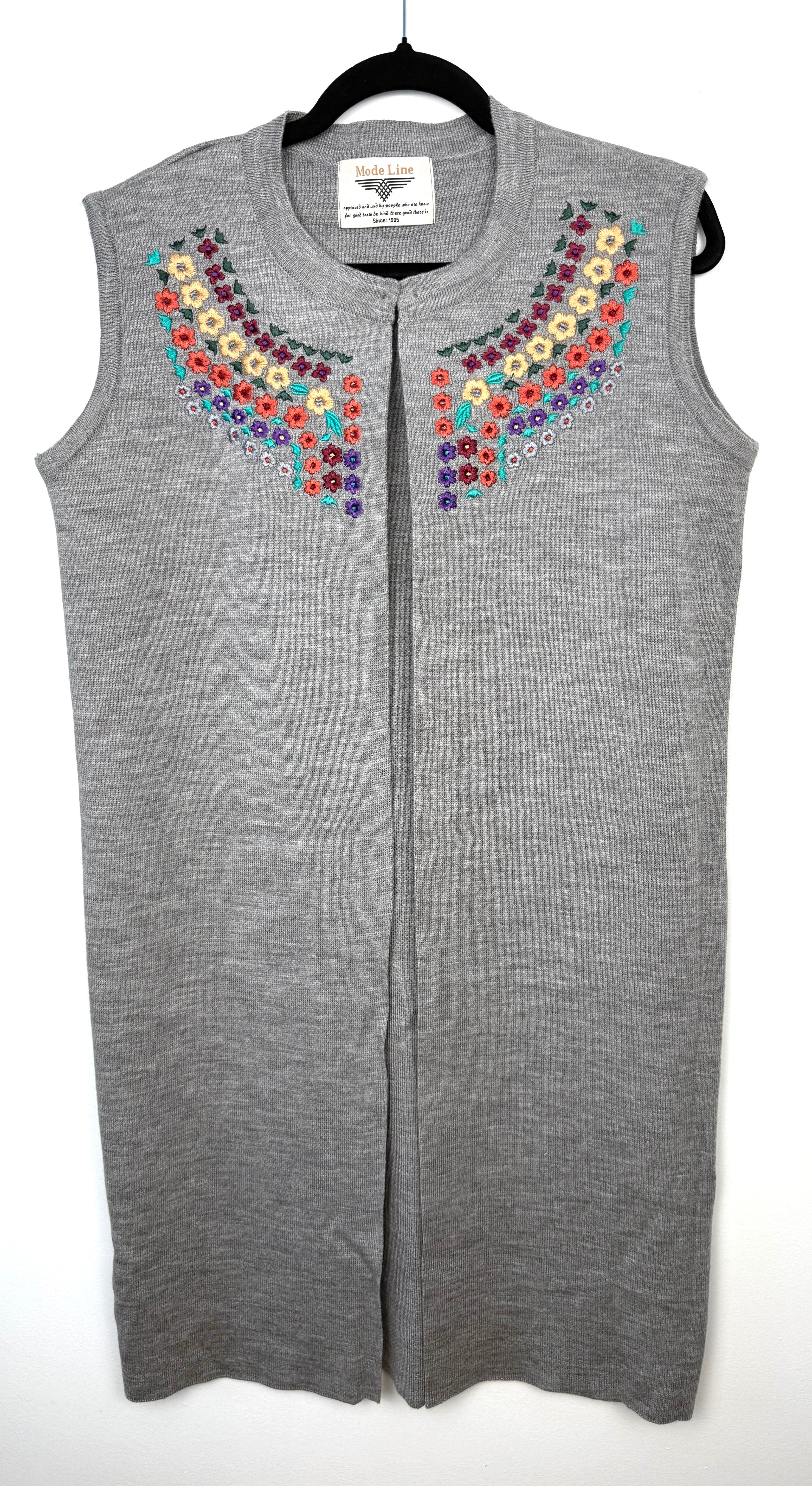 vintage 80s embroidered knit vest floral cottagecore long sweater vest