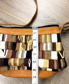 vintage patchwork woven boho crossbody bag measuring 7" deep