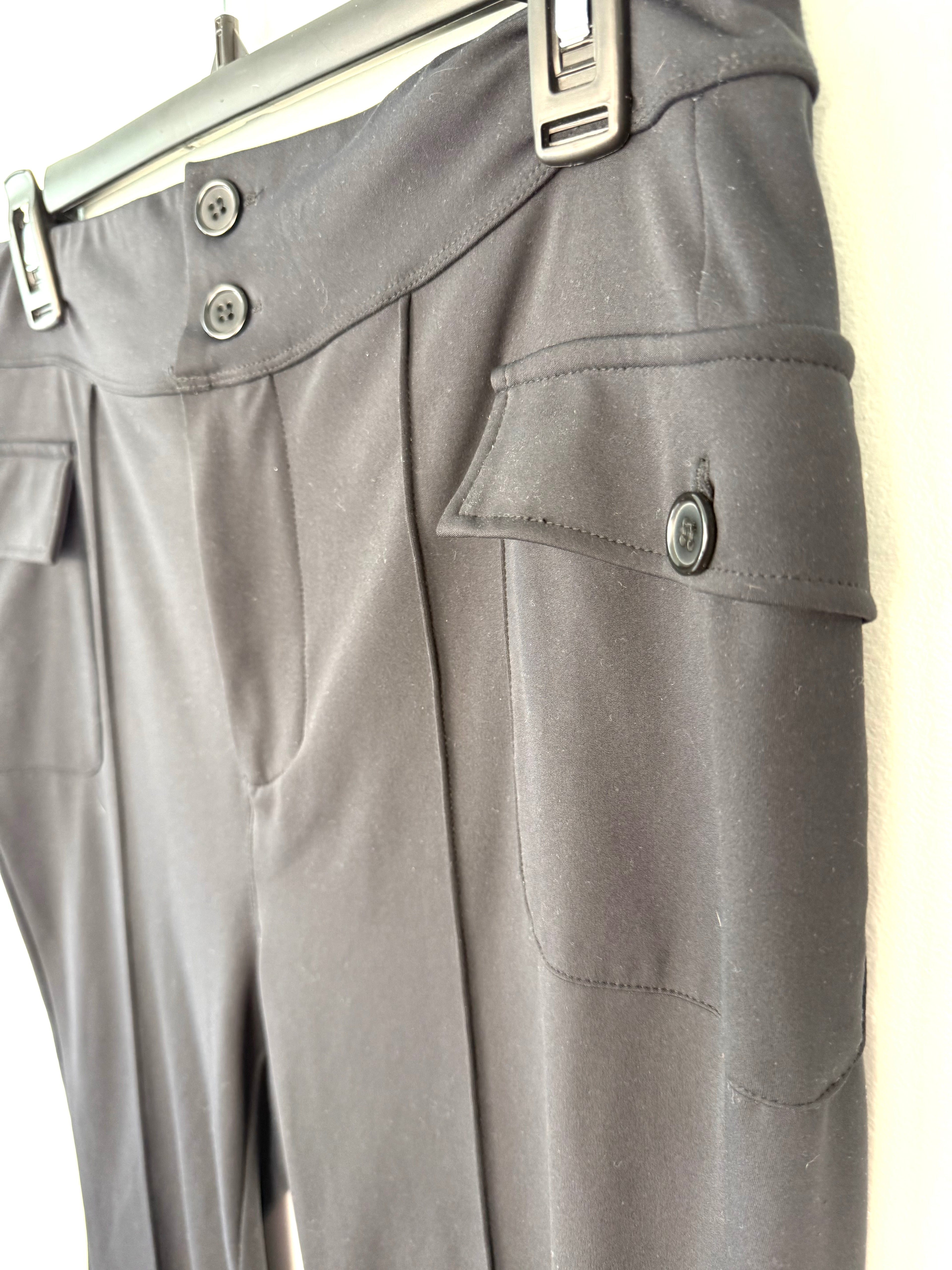 waist and pocket detail on Halara Flared Petite Black Stretch Pants | Size L at Blue Sparrow Shop