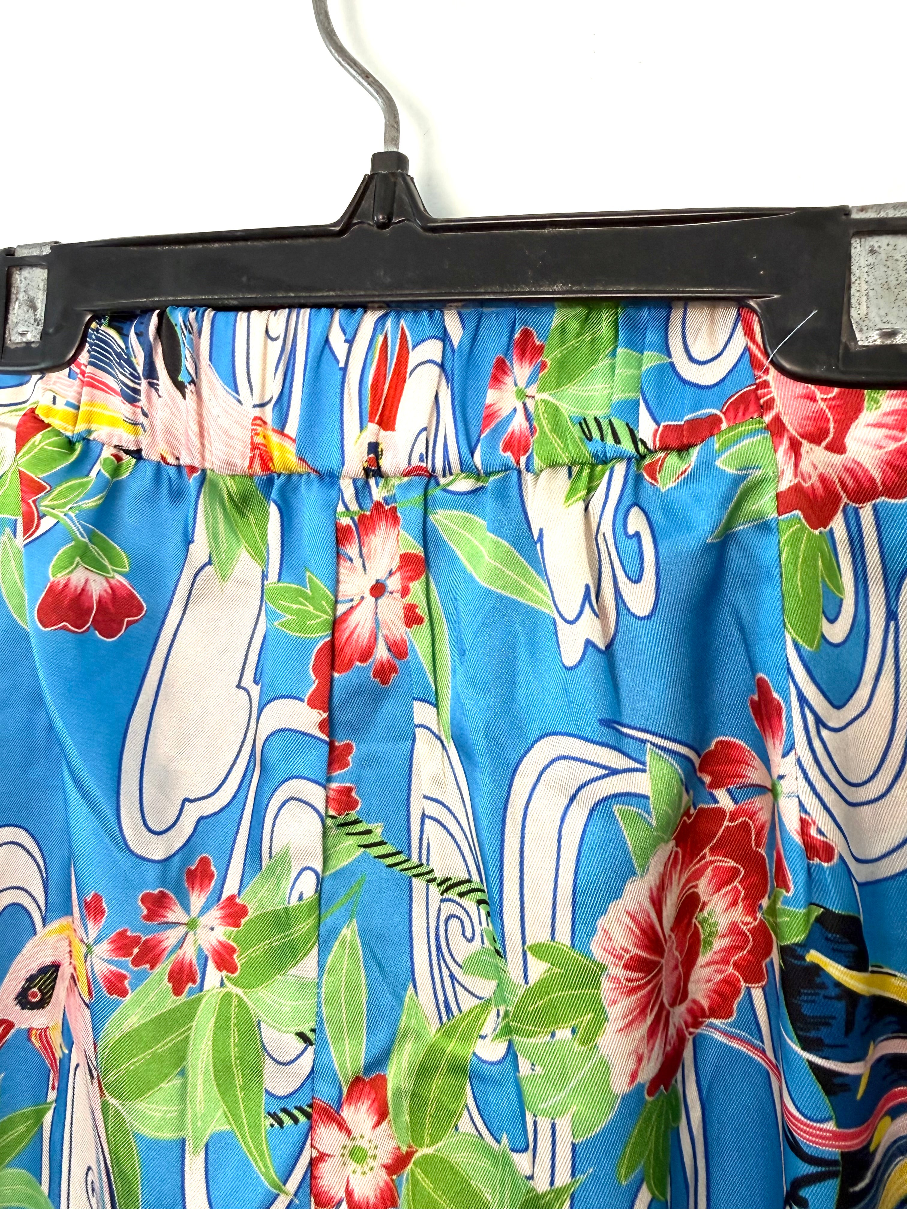 waistband at the back Zara blue tropical bird floral wide leg pants