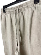 waistband on 00% Linen  Drawstring Pants – Taupe Relaxed Fit Pull-On Trousers – H&M Small at Blue Sparrow Shop