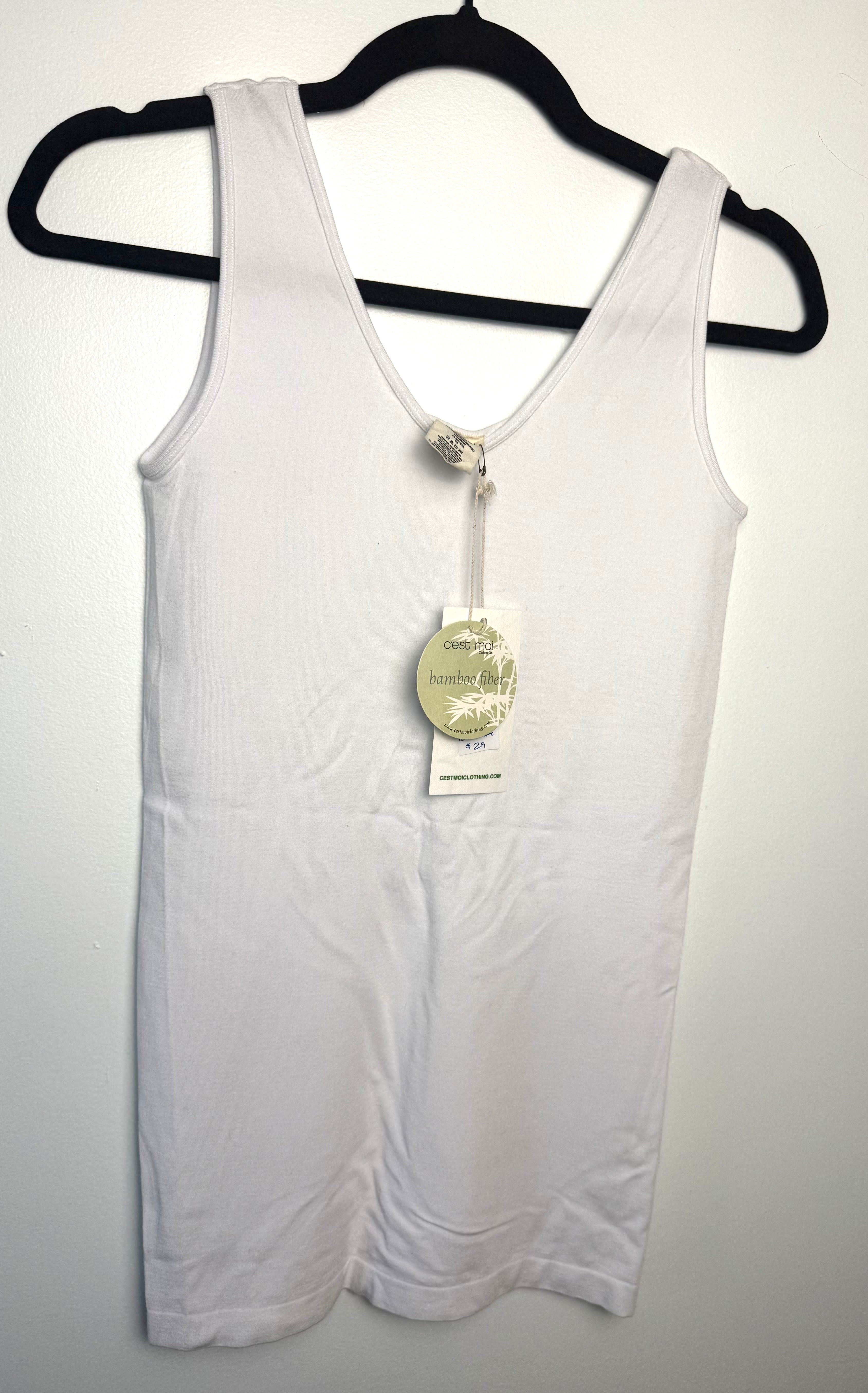 white coloured Bamboo Tank top by C'est Moi at Blue Sparrow Shop  on hanger