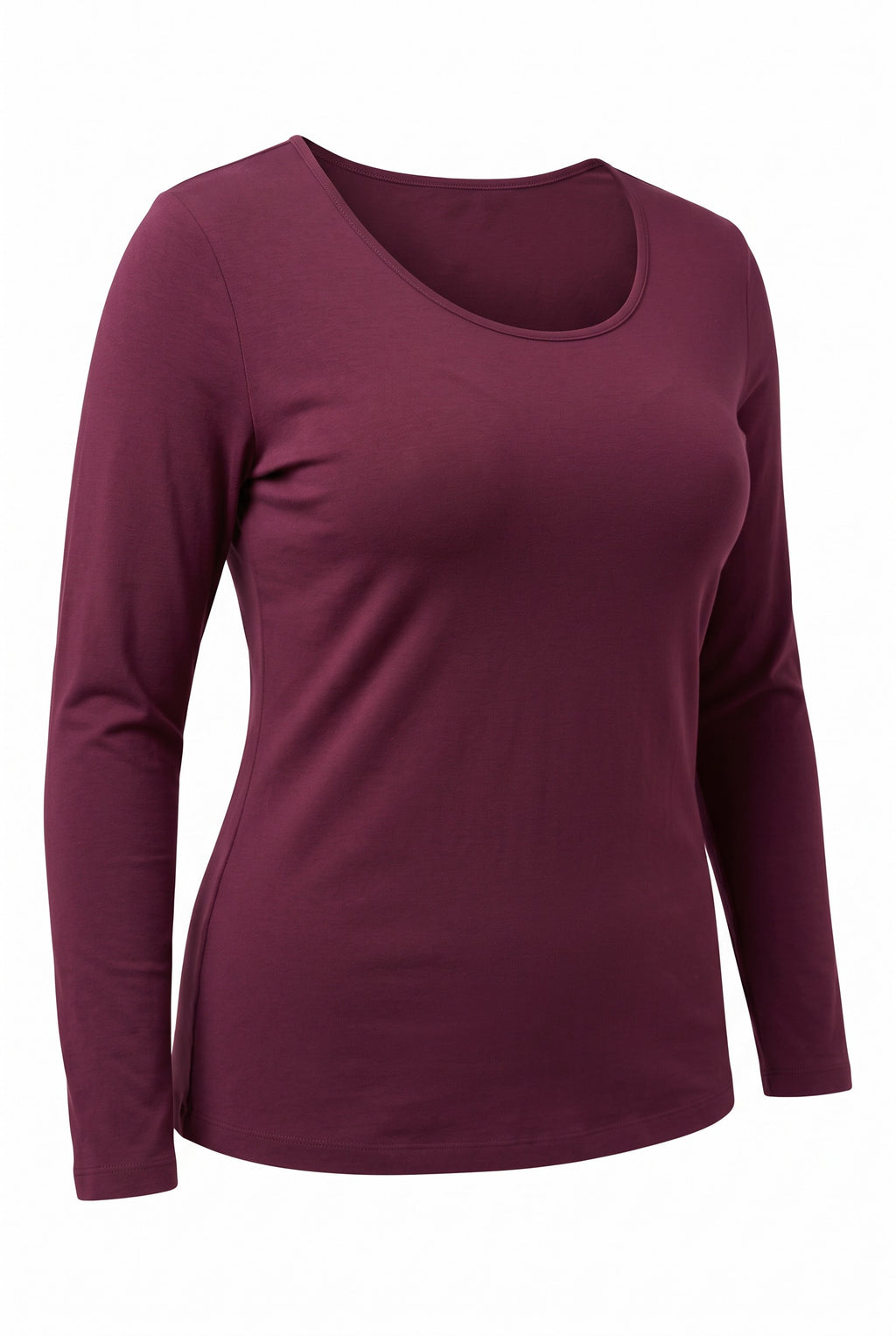 wine coloured Bamboo Long Sleeved Layering Top by C'est Moi one size plus fits 16-22  on white background