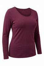 wine coloured Bamboo Long Sleeved Layering Top by C'est Moi one size plus fits 16-22  on white background