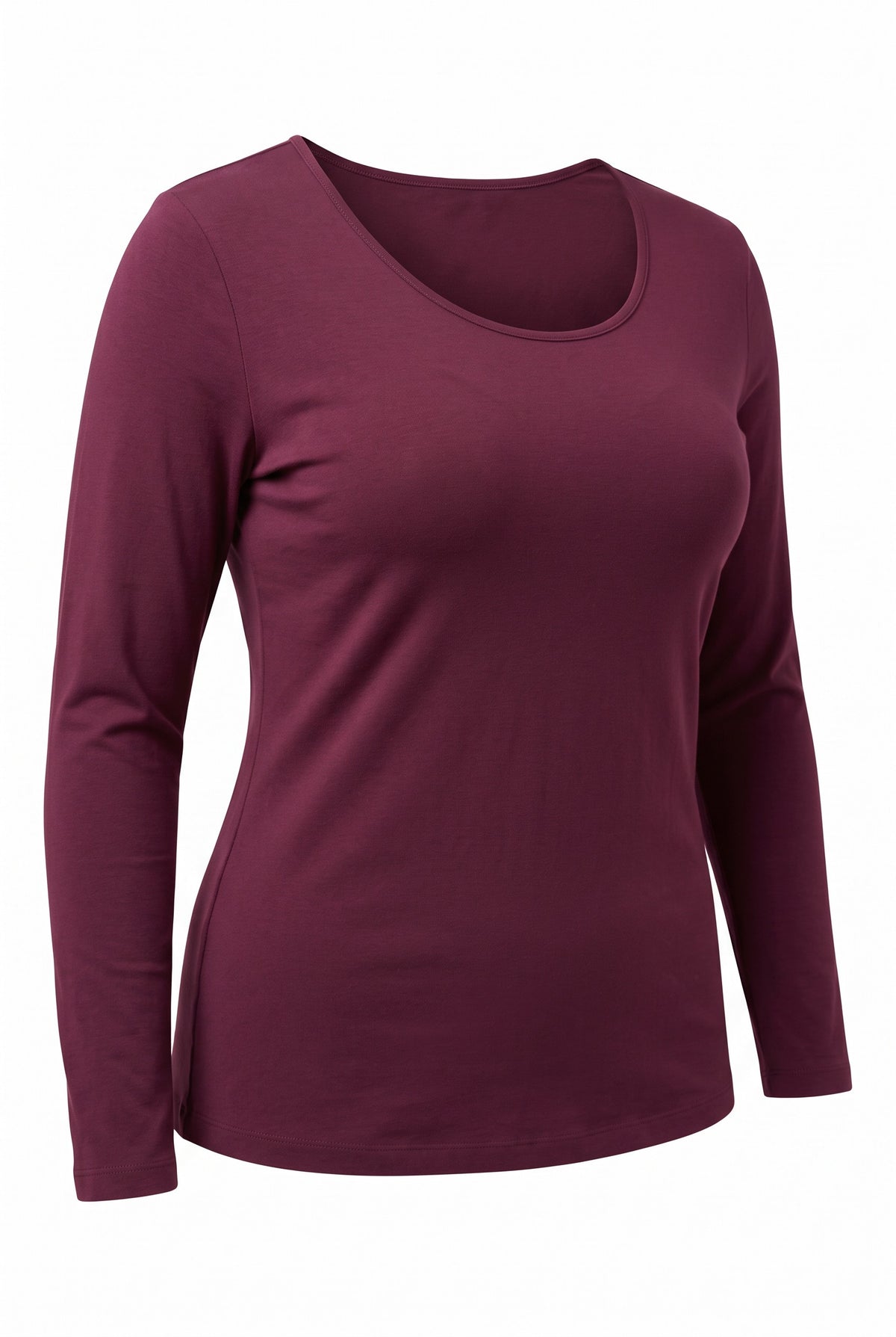 wine coloured Bamboo Long Sleeved Layering Top by C'est Moi one size plus fits 16-22  on white background
