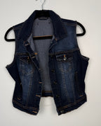 womens denim vest button front jean vest y2k outfit layering piece on hanger