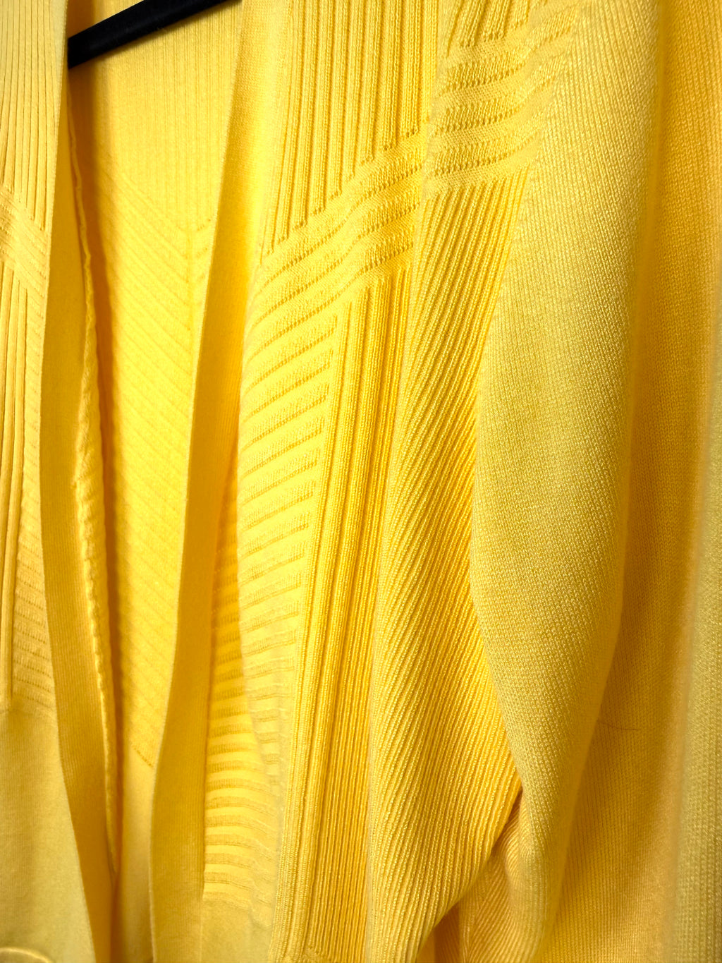 yellow ribbed knit cardigan chevron texture detail modern classic style women