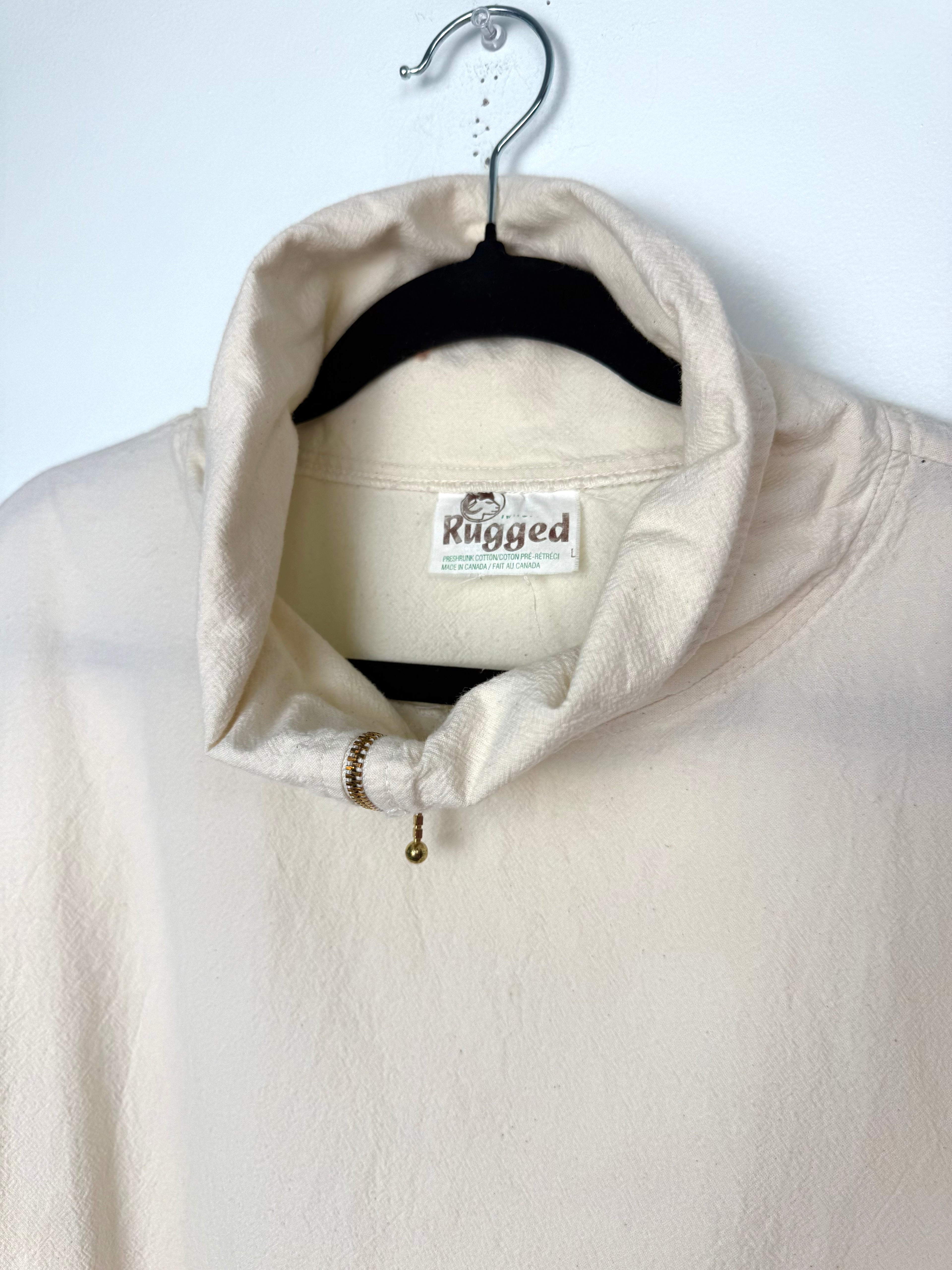 zipped collar on 100% Cotton Vintage Rugged Cotton Top | Oversized at Blue Sparrow Shop
