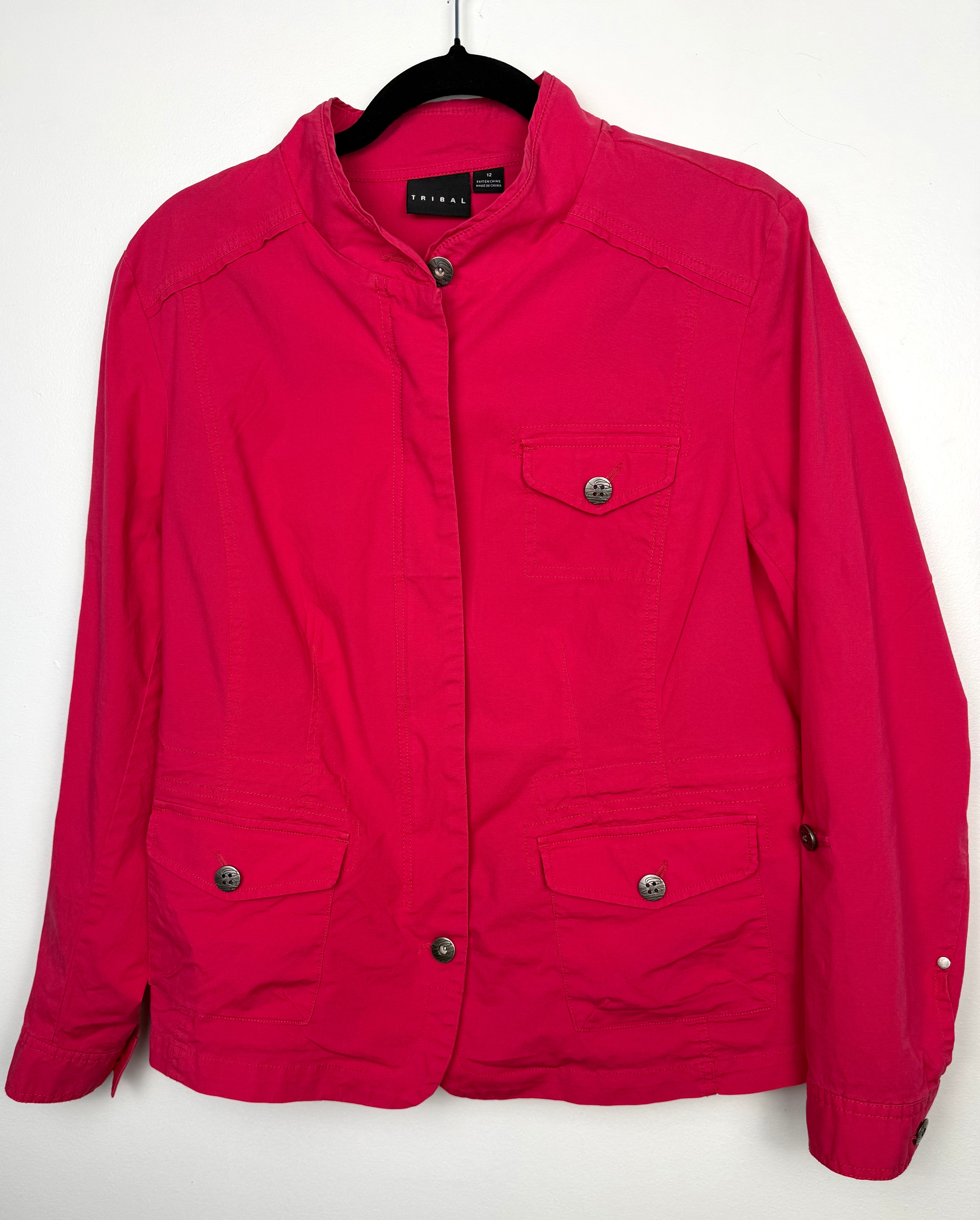 zipped up Tribal brand 98% Cotton Utility Jacket | Size 12 at Blue Sparrow Shop on hanger